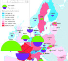 Nombre de travailleurs frontaliers entrants et sortants par pays d'Europe